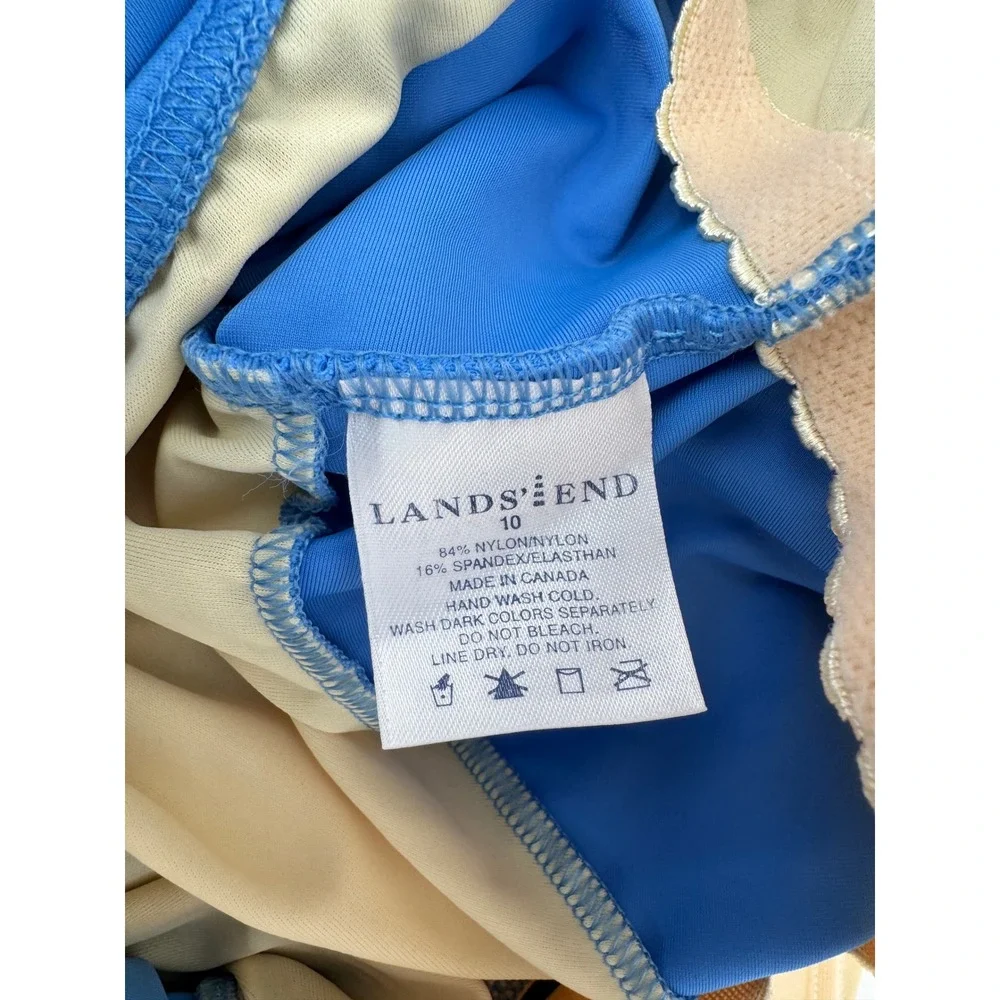 Lands' End Sz 10 Womens Blue Ruched Wrap Front Tankini Swimsuit Top V-Neck